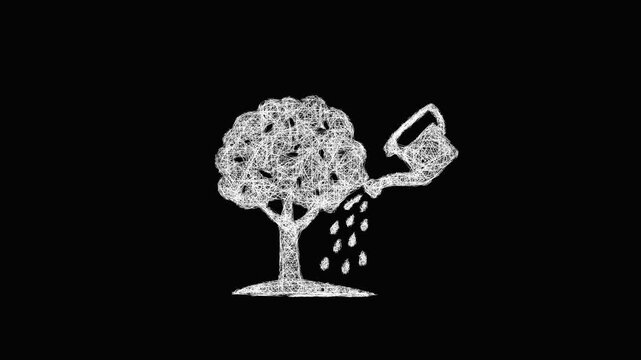 Sketch tree watering icon animation - smooth progressive reveal
