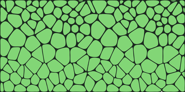 Green organic mosaic pattern with dark outlines a repeating vector design