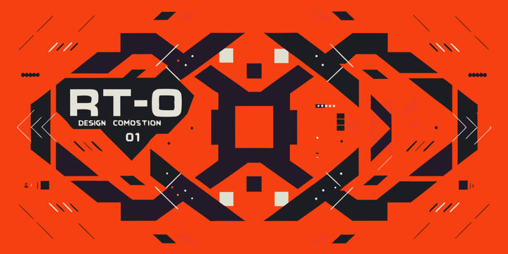 Brutalist geometric composition with interlocking shapes orange and black vector design