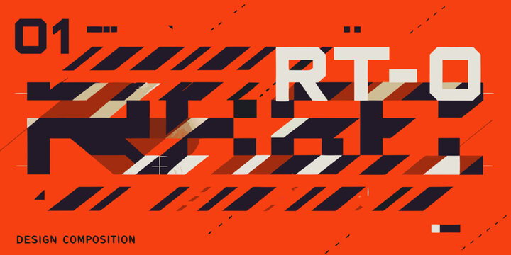 Geometric graphic composition with angled shapes and bold orange background