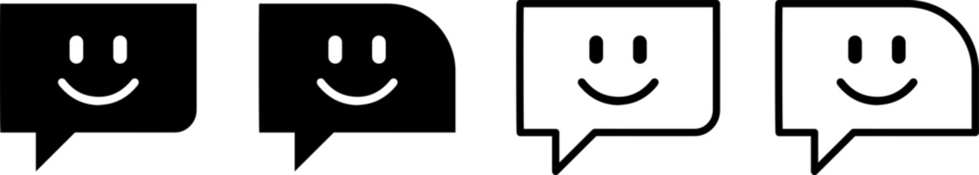 Set of four speech bubble icons with smiley faces