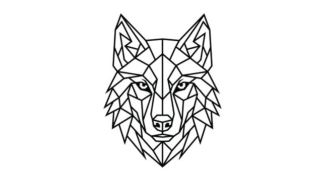 Minimalist black and white vector illustration of a geometric wolf head design with sharp lines