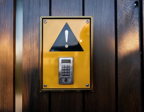 warning sign on an access controlled door with a keypad for restricted entry