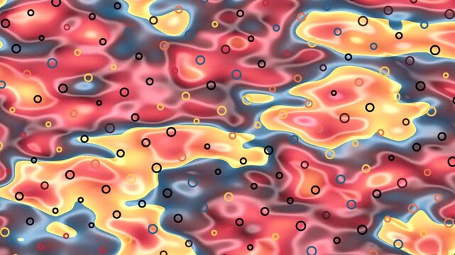 Colorful liquid abstract with flowing patterns and circular elements