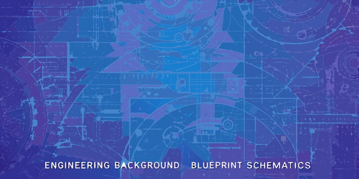 Engineering blueprint schematics with overlapping technical drawings blue gradient