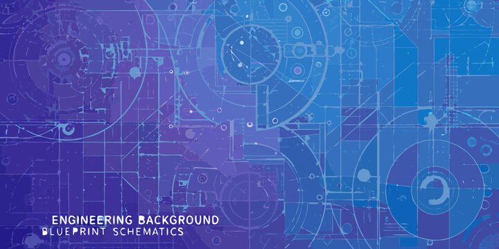 Engineering blueprint schematics with mechanical components and technical drawings