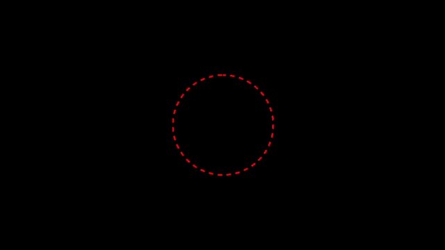 A red dashed circle on a black background, simple geometric shape, illustration element, design component, graphic symbol