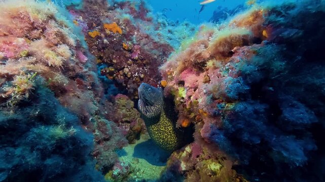 Marine wildlife - Moray eel in a colorful underwater scene
