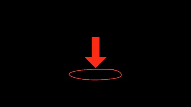 A red arrow pointing downwards towards a red oval on a black background