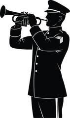 Military, trumpet player, army musician, black silhouette, uniform © md
