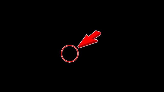 A simple red symbol with a circle and arrow on a black background