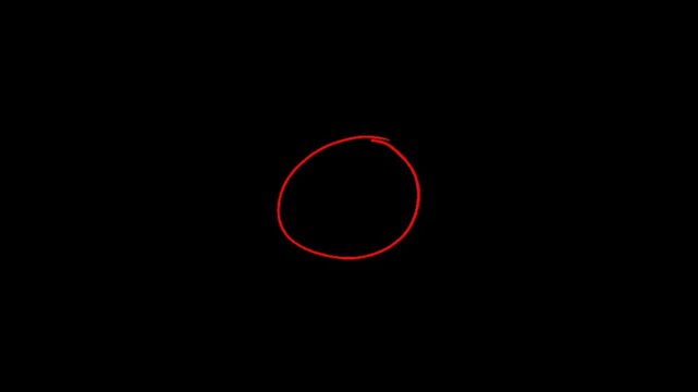 A red circle with two arrows pointing to it on a black background
