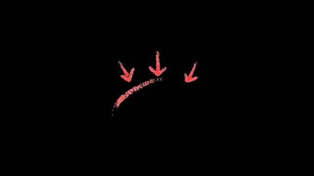 A red chalk circle with three downward pointing arrows on a black background