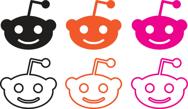 Reddit alien silhouette logo icons in various colors