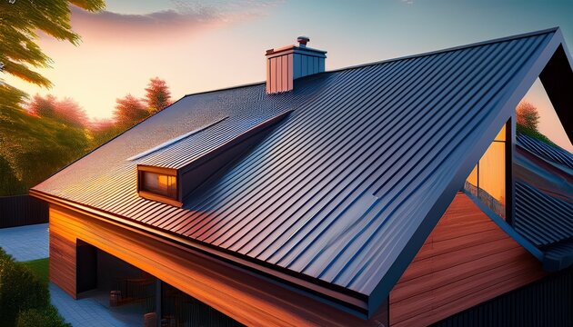 corrugated metal roof installed in a modern house corrugated metal roof modern roof made of metal metal sheet roof generative ai