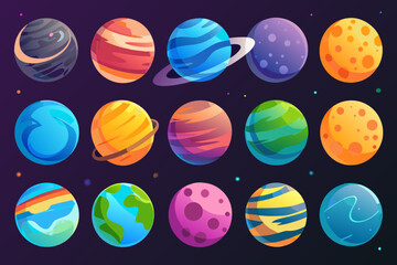 Colorful Planets Collection A Vector Illustration With Varied Surface Textures © Mityunjoy