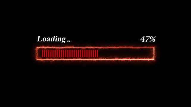 Loading glitch animation with cyberpunk style futuristic loading bar isolated on black background.