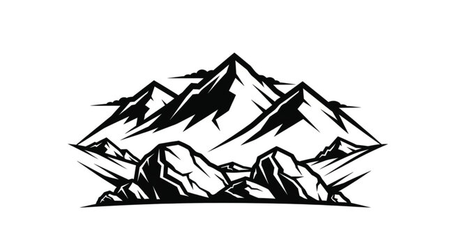 Black and white mountain range peaks.