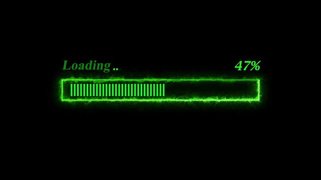 Progress loading bar screen animation video effect on black background.4K video