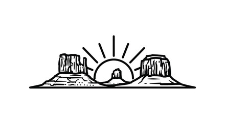 Fototapeta premium Black and white desert landscape illustration.