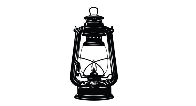 Vintage kerosene lantern illustration black and white vector graphic