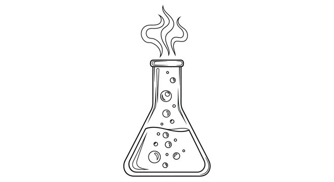 Erlenmeyer flask with bubbles and vapor line art illustration