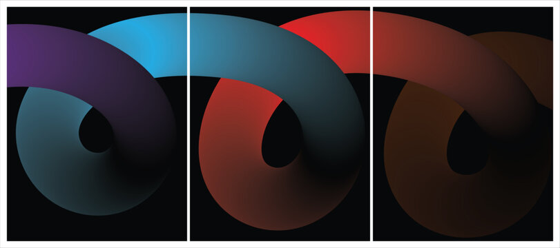 Vibrant gradient swirls form a triptych art piece with colorful loops.