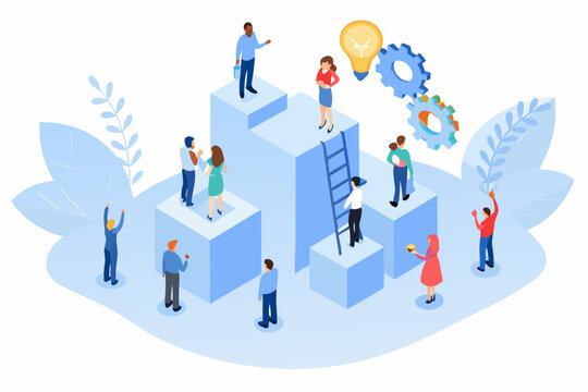 Isometric Business Teamwork Illustration With People And Gears