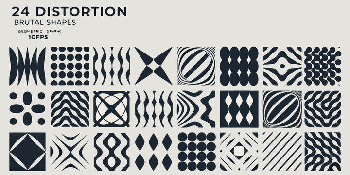 Distorted geometric shapes collection black and white vector illustration
