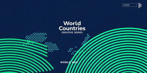 World map design with curved lines and dotted continents vector illustration © Barsha