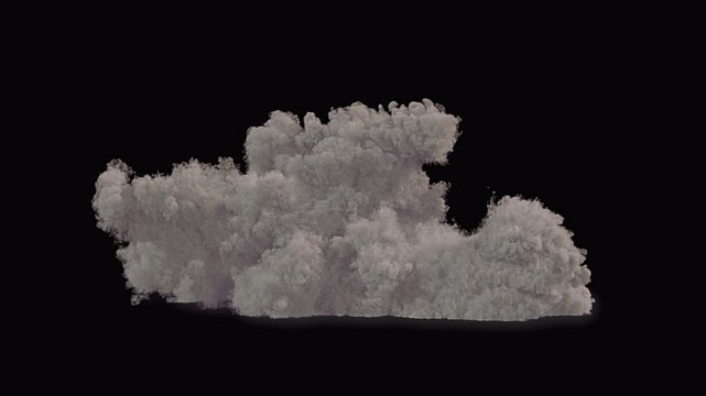 Dense gray smoke cloud rising against a black background.