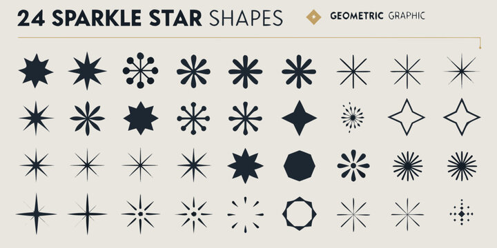 Collection Of Twenty Four Sparkle Star Shapes Geometric Vector Graphics