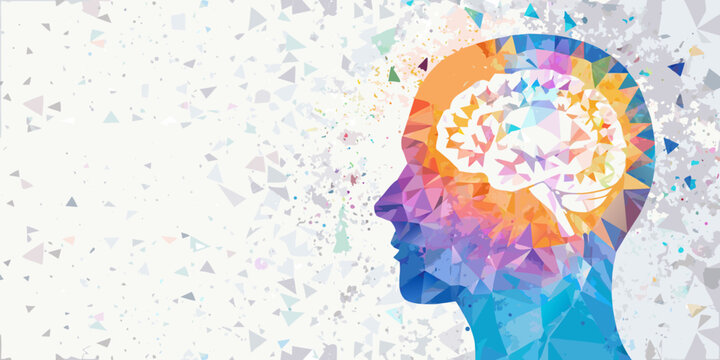 Polygonal Human Head With Brain Illustration Colorful Abstract Design