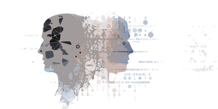 Human Profile Silhouette With Digital Data Overlay Vector Illustration