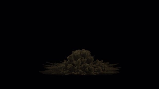 Dynamic explosion of earth and dirt particles isolated on black background.