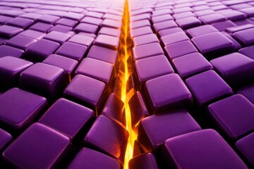 Obraz premium Abstract purple cube background with glowing crack and futuristic 3D geometric texture