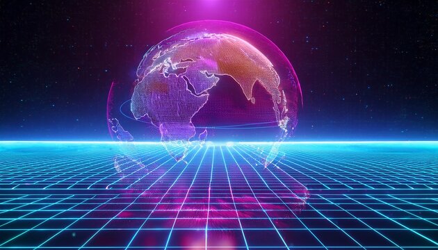 metaverse digital world cyber space 3d rendering background neon colorful global world in cyber space future energy power technology and internet connection concept ai generated image