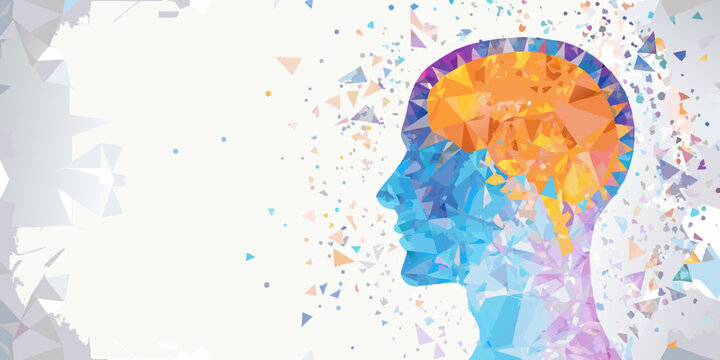 Polygonal Brain Silhouette Colorful Vector Illustration With Fragmented Details