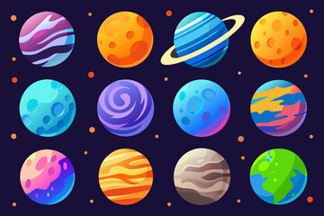 Colorful planets collection a vibrant vector illustration on dark background © MituRani