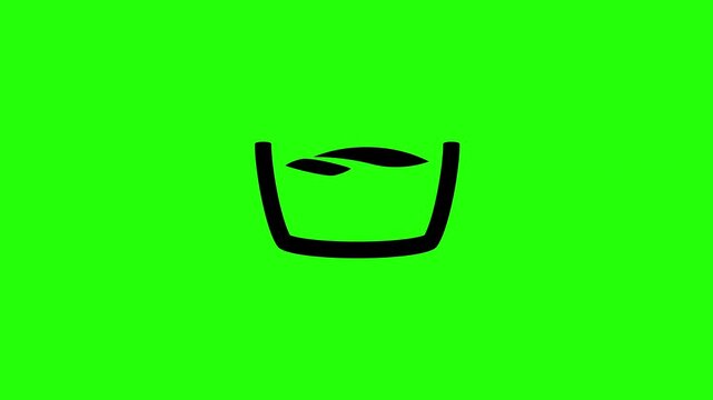 Clean 4K horizontal video showing a traditional wash tub water basin machine wash instruction silhouette bouncing. High quality apparel maintenance asset.