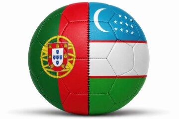 Obraz premium soccer ball with portugal and uzbekistan flags