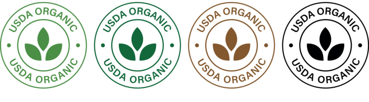 USDA Organic Certification Badges in Multiple Colors on White Background