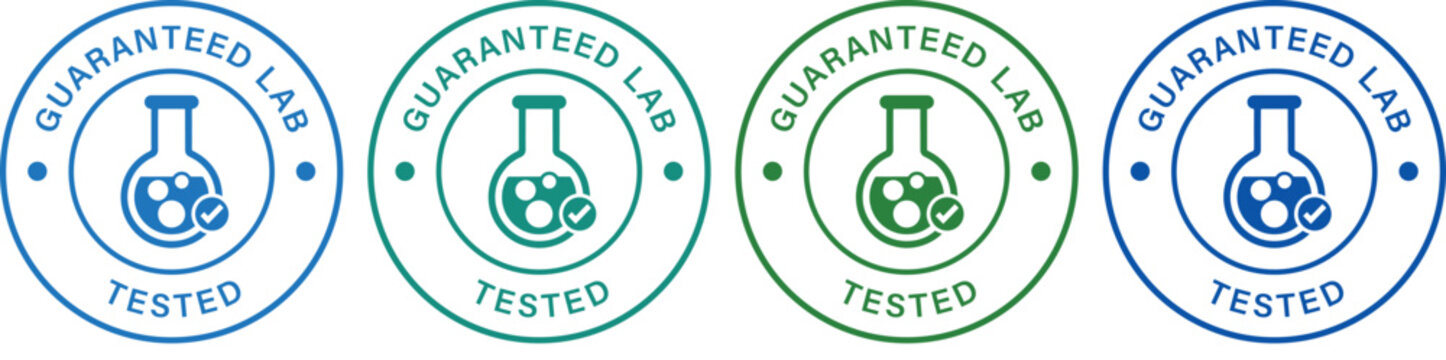 Guaranteed Lab Tested Badge Set in Blue and Green on White Background
