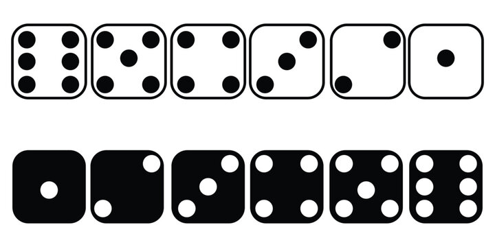 Game dice set isolated on transparent background. Set of dice in flat and linear design from one to six. Traditional game die with marked with different numbers of dots . vector&nbsp;illustration.eps.10