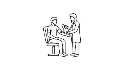 Naklejka premium Continuous line art illustration of a doctor examining a patient.
