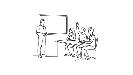 Fototapeta premium Continuous line drawing of a business meeting presentation.