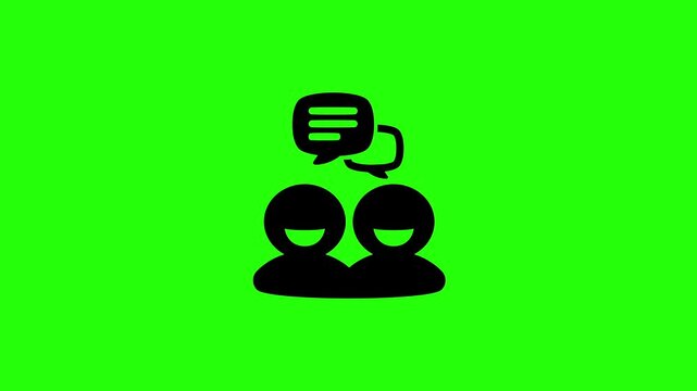 High definition 4K clip of two smiling person avatars with a speech communication bubble silhouette bouncing cleanly. Universal feedback icon.