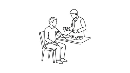 Fototapeta premium Continuous line drawing of doctor measuring blood pressure for a patient.