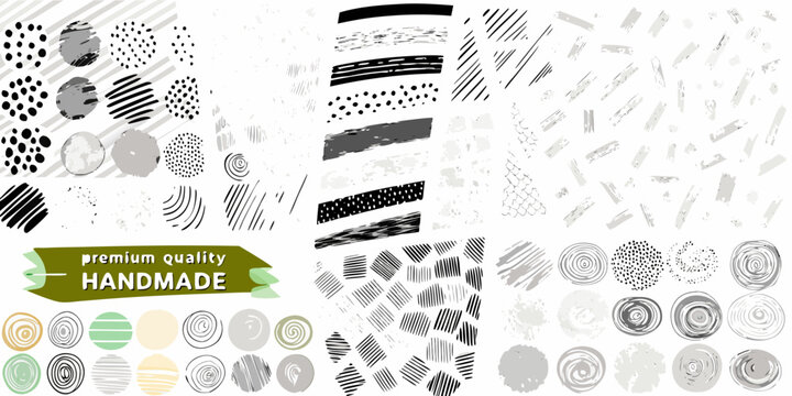 Grunge brush stroke collection vector illustration with varied textures and patterns