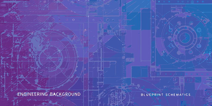 Engineering blueprint schematics a complex vector illustration with purple and blue tones